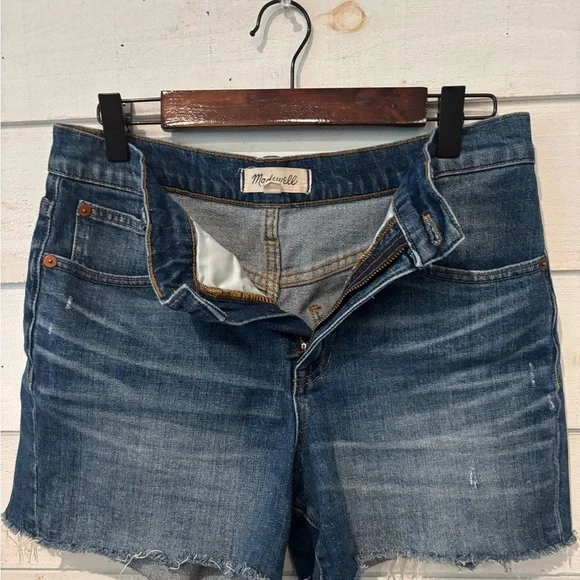 Madewell Medium-Blue Jean Shorts with Raw Hem - Picture 7 of 8